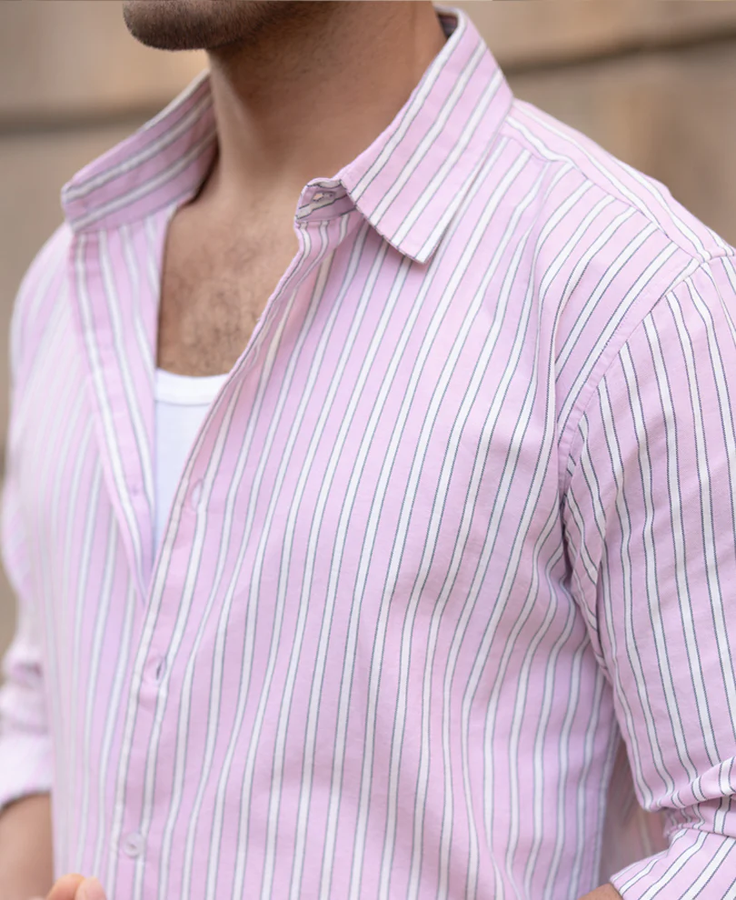 Light Pink Oxford Stripe Shirt 100% Cotton - Image 4