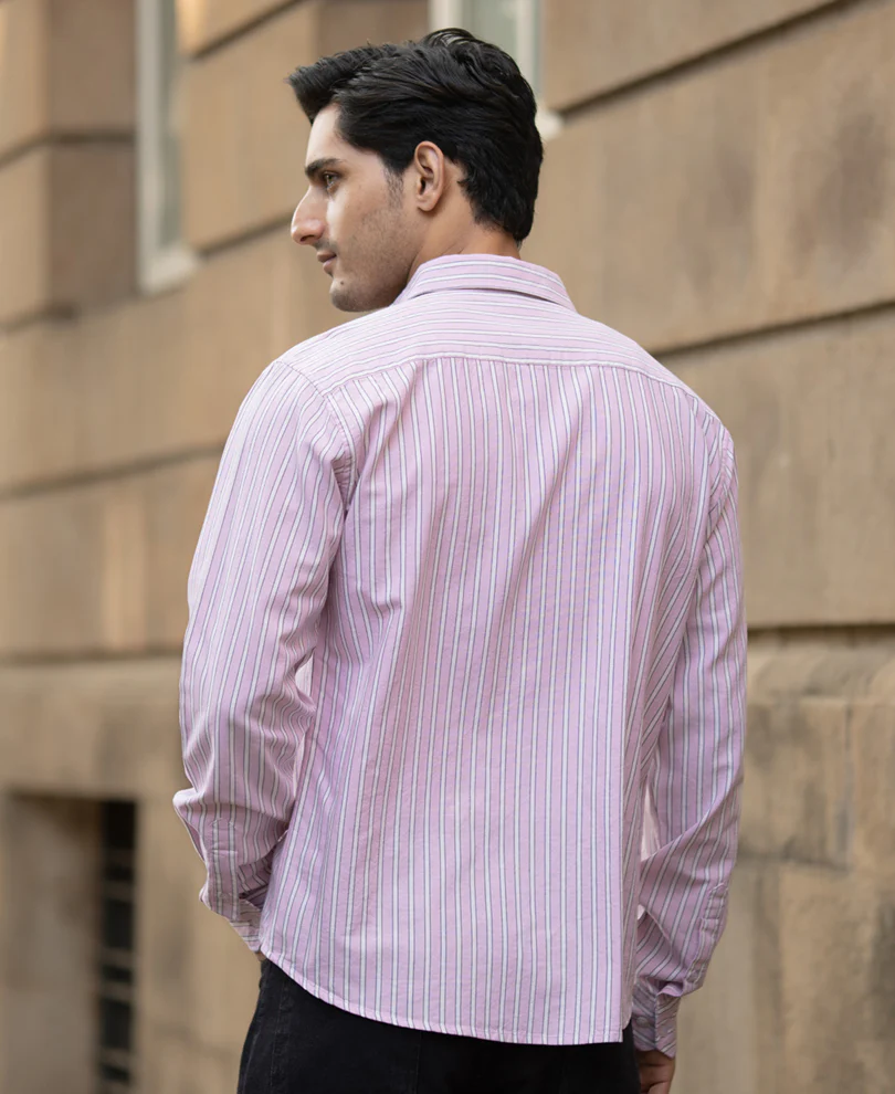 Light Pink Oxford Stripe Shirt 100% Cotton - Image 5