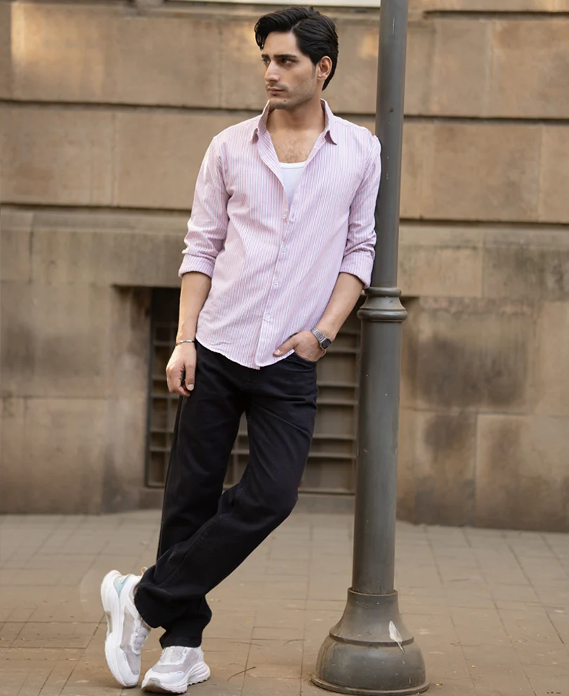 Light Pink Oxford Stripe Shirt 100% Cotton - Image 6