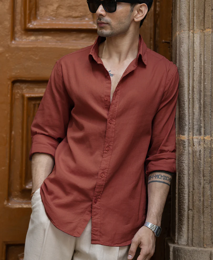 Light Wine Linen Blend Shirt - Image 2