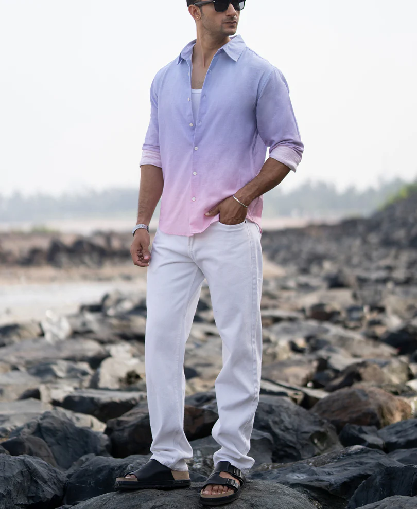 Lilac Ombre Print Shirt 100% Cotton - Image 6