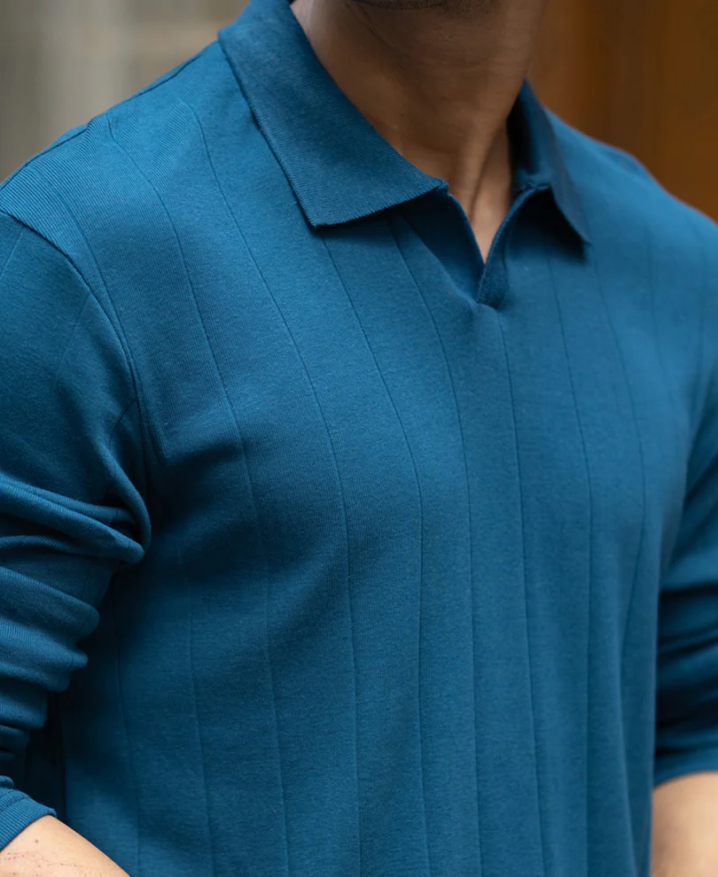 Royal Blue Striped Knitted T-Shirt 100% Cotton - Image 3