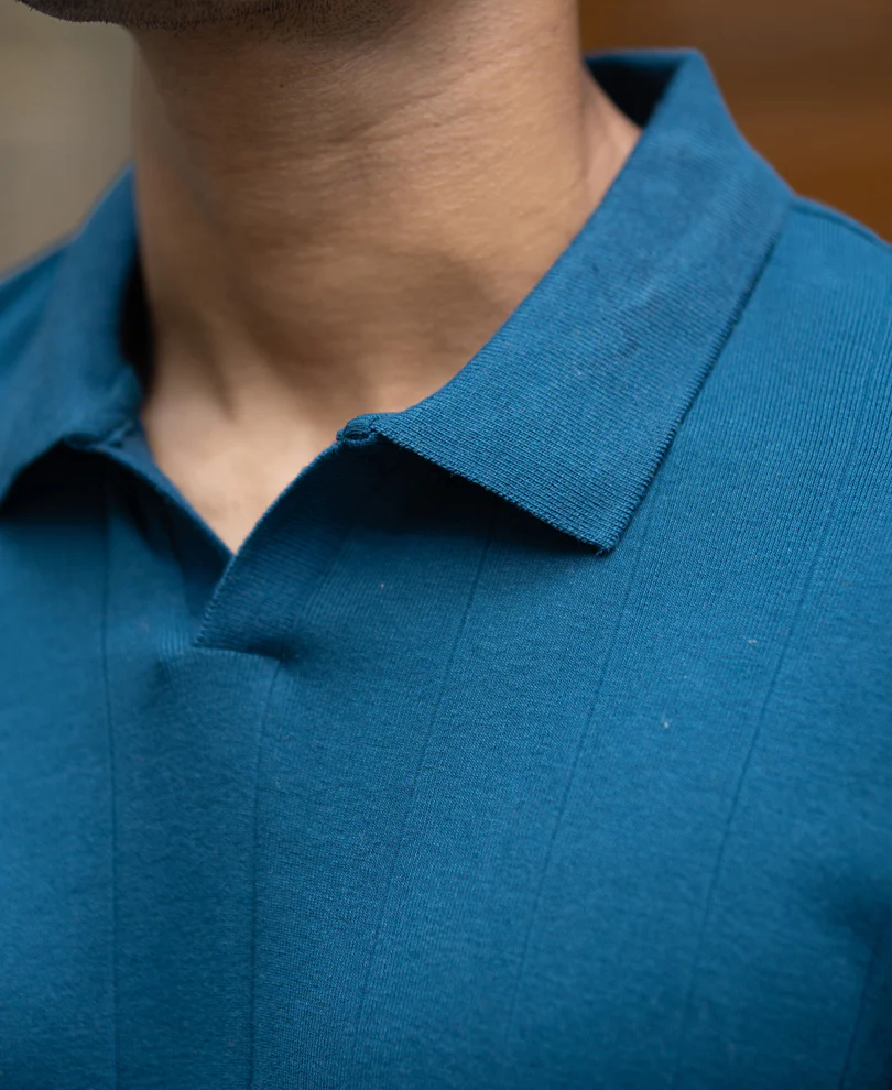 Royal Blue Striped Knitted T-Shirt 100% Cotton - Image 4