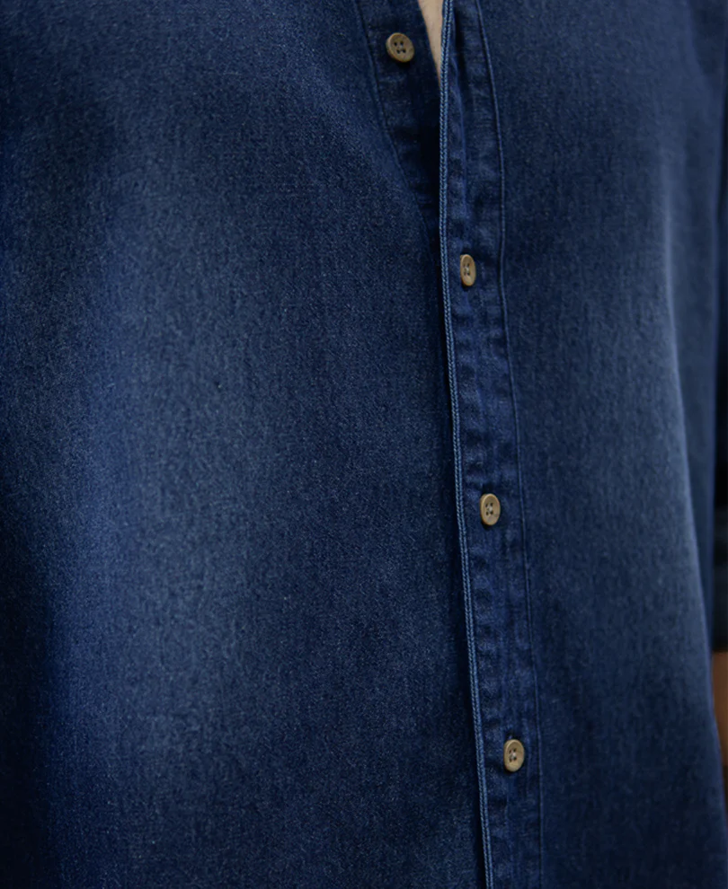 Mandarin Collar Denim Shirt 100% Cotton - Image 4