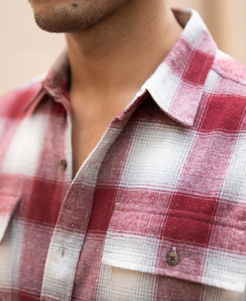 Maroon Checks Double Pocket Shirt - Image 6