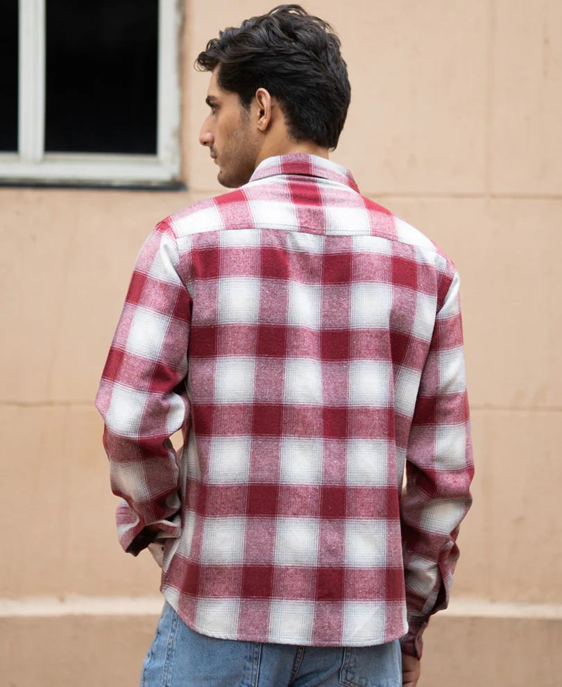 Maroon Checks Double Pocket Shirt - Image 7