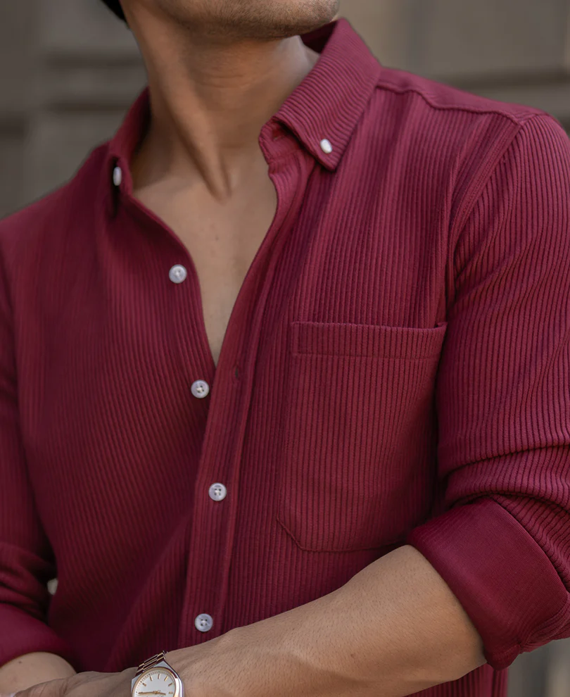 Maroon Corduroy Regular Full Sleeves Shirt - Image 4