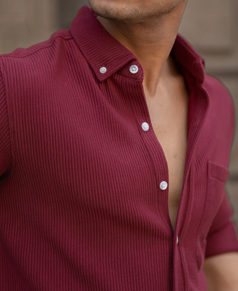 Maroon Corduroy Regular Full Sleeves Shirt - Image 5