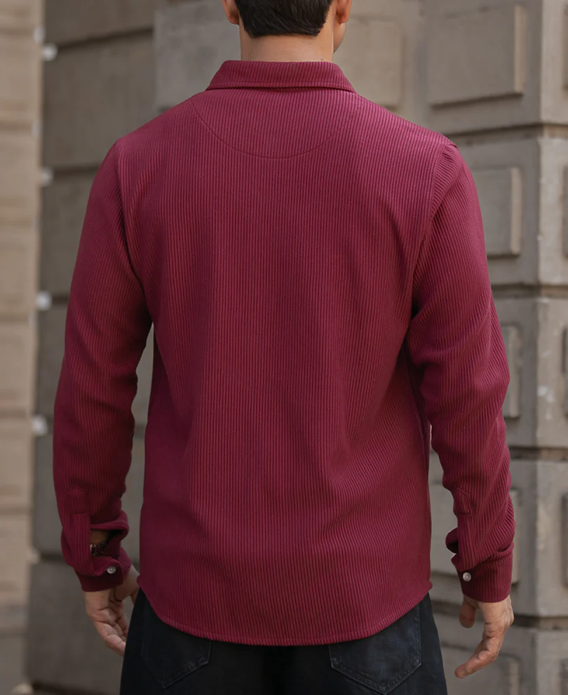 Maroon Corduroy Regular Full Sleeves Shirt - Image 6