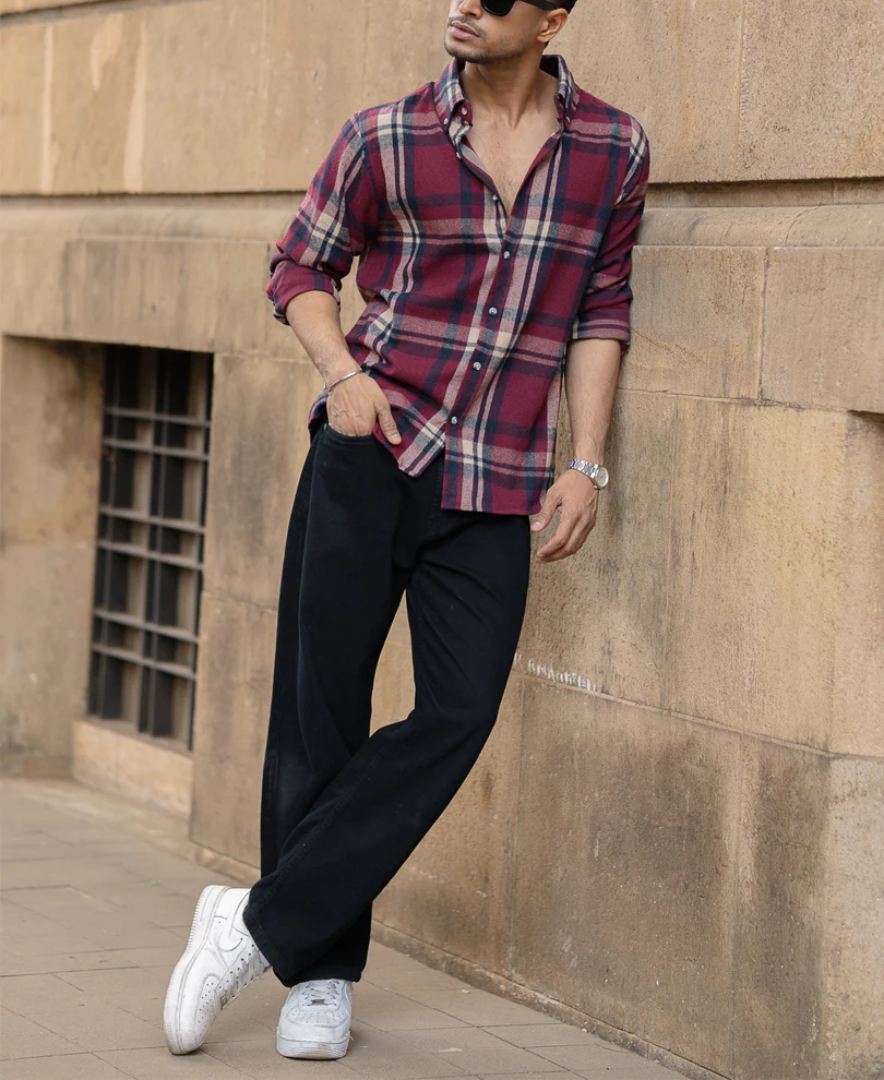 Maroon Flannel Checks Shirt - Image 3