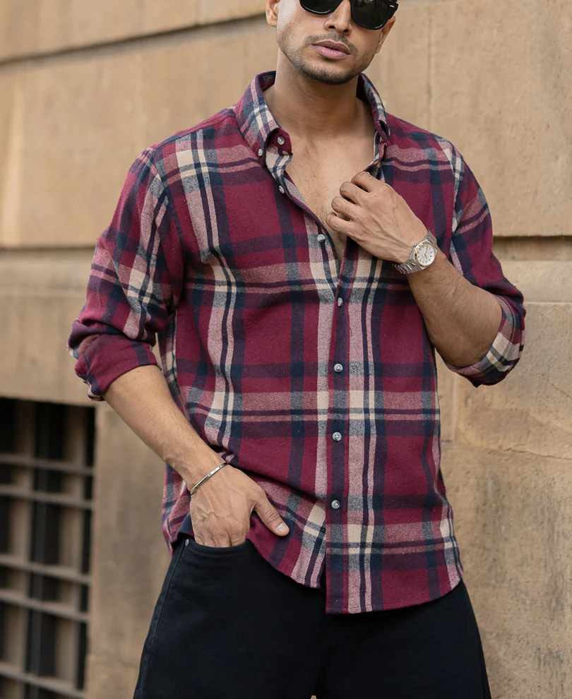 Maroon Flannel Checks Shirt - Image 4