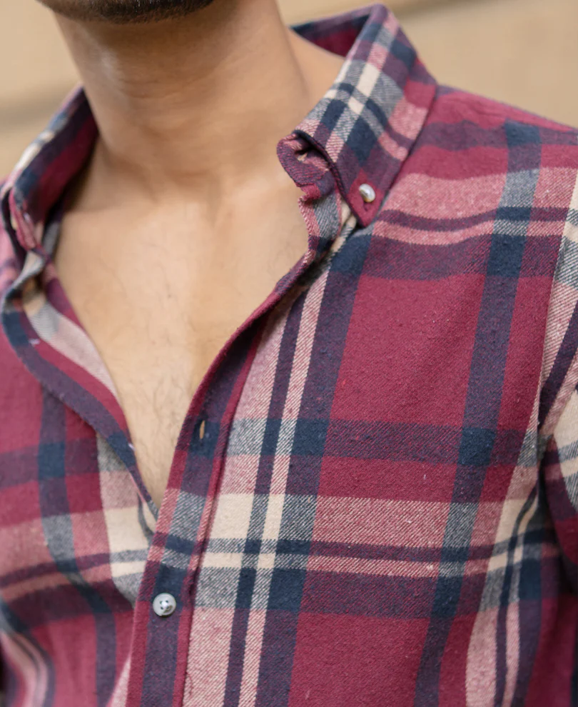Maroon Flannel Checks Shirt - Image 5
