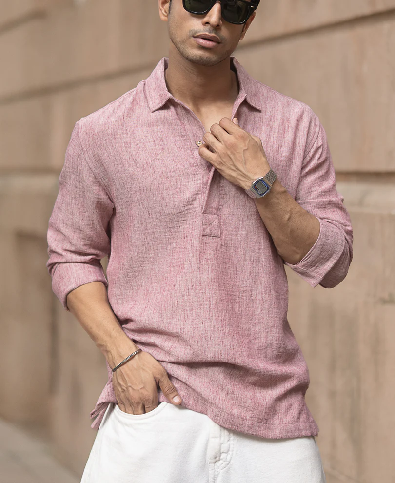 Maroon Slub Kurta Shirt - Image 2