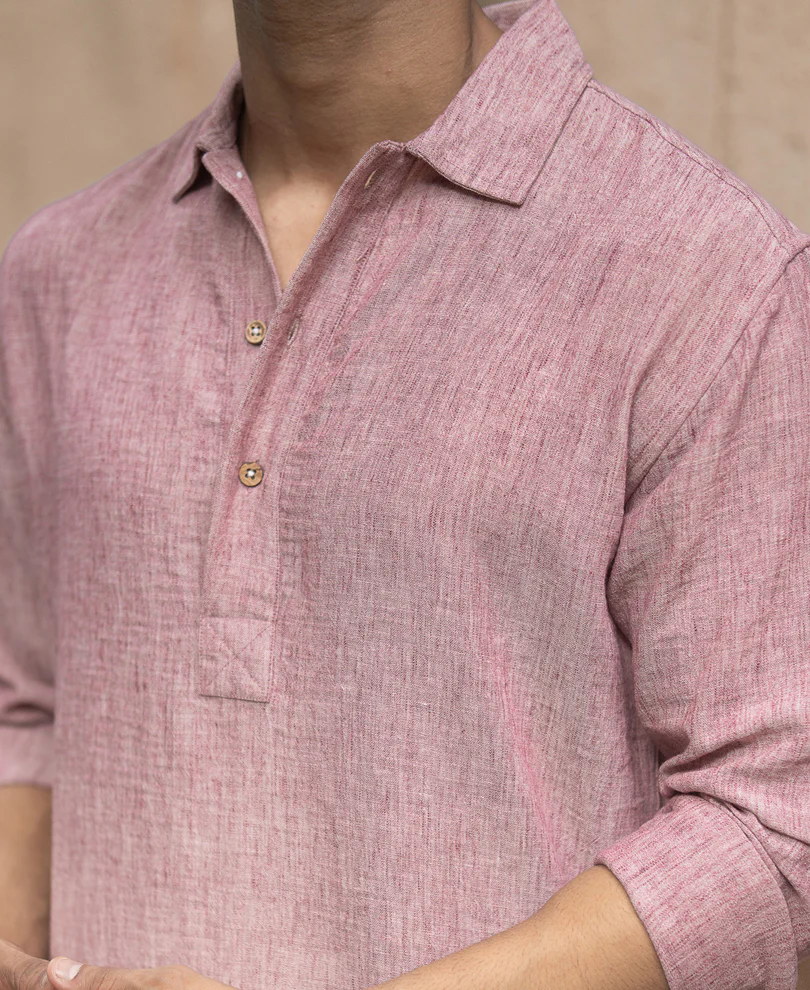 Maroon Slub Kurta Shirt - Image 4