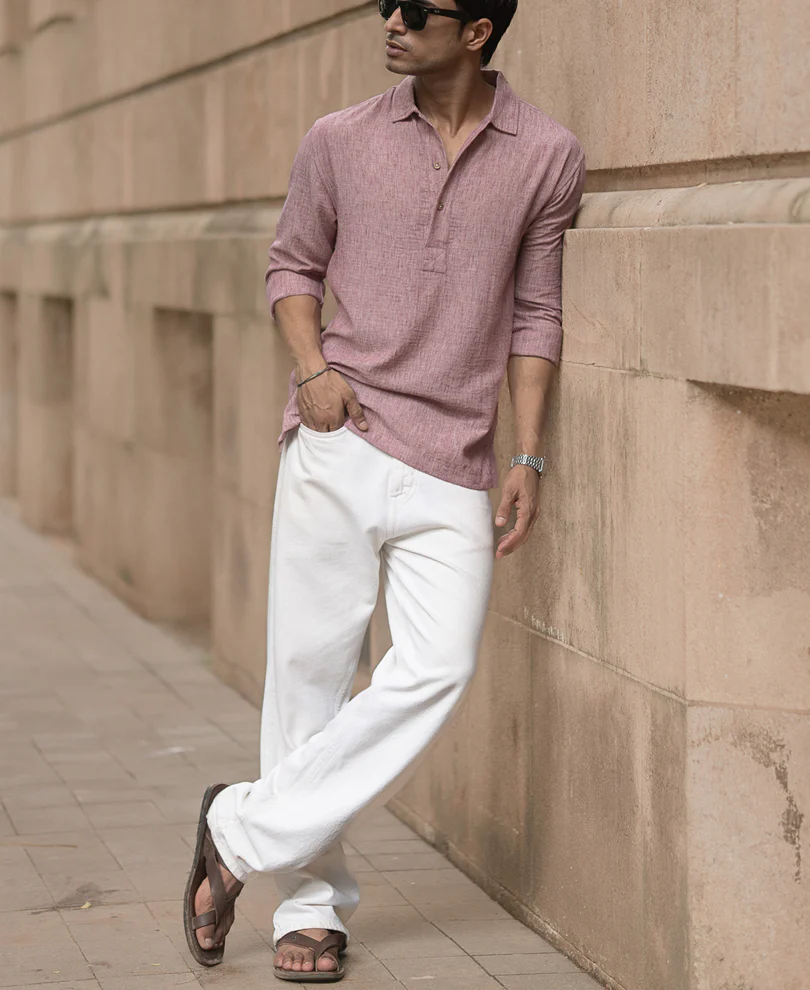 Maroon Slub Kurta Shirt - Image 6