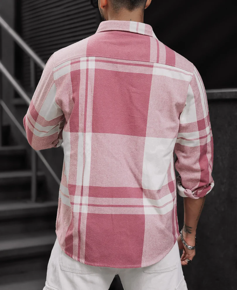 Mauve Pink Regular Fit Full Sleeve Checkered Shirt - Image 3