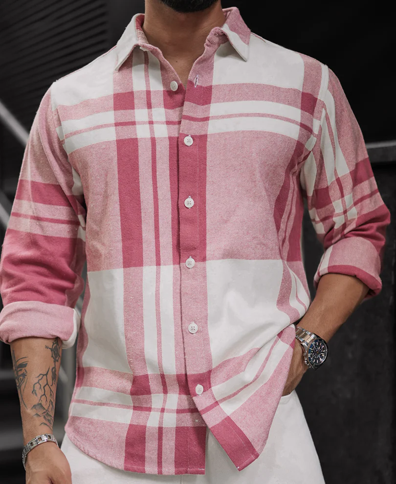 Mauve Pink Regular Fit Full Sleeve Checkered Shirt - Image 4