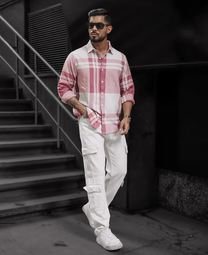 Mauve Pink Regular Fit Full Sleeve Checkered Shirt - Image 5