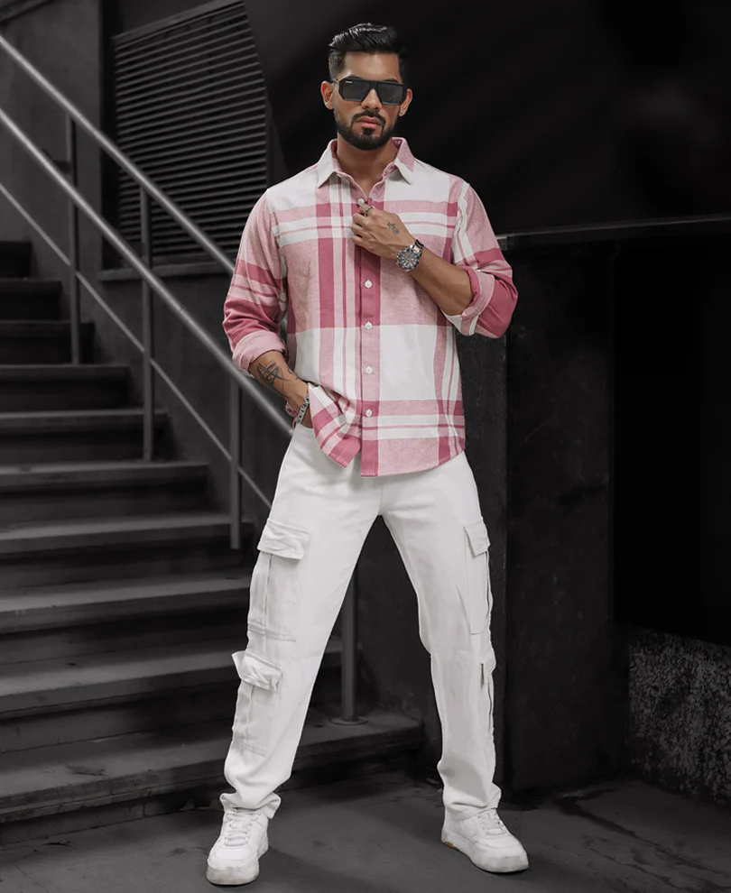 Mauve Pink Regular Fit Full Sleeve Checkered Shirt - Image 6