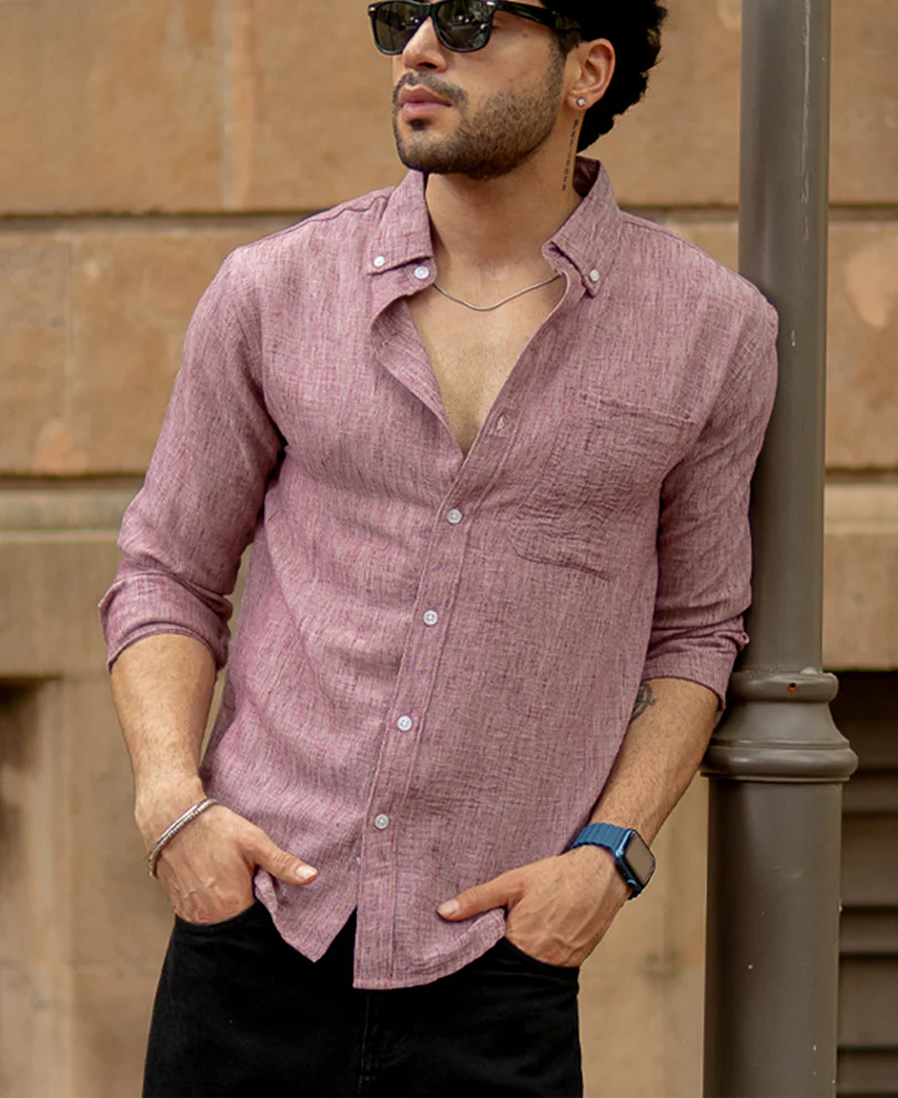 Mauve Slub Textured Shirt - Image 5