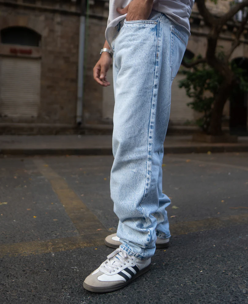 Mid Blue Baggy Fit Jeans 100% Cotton - Image 3