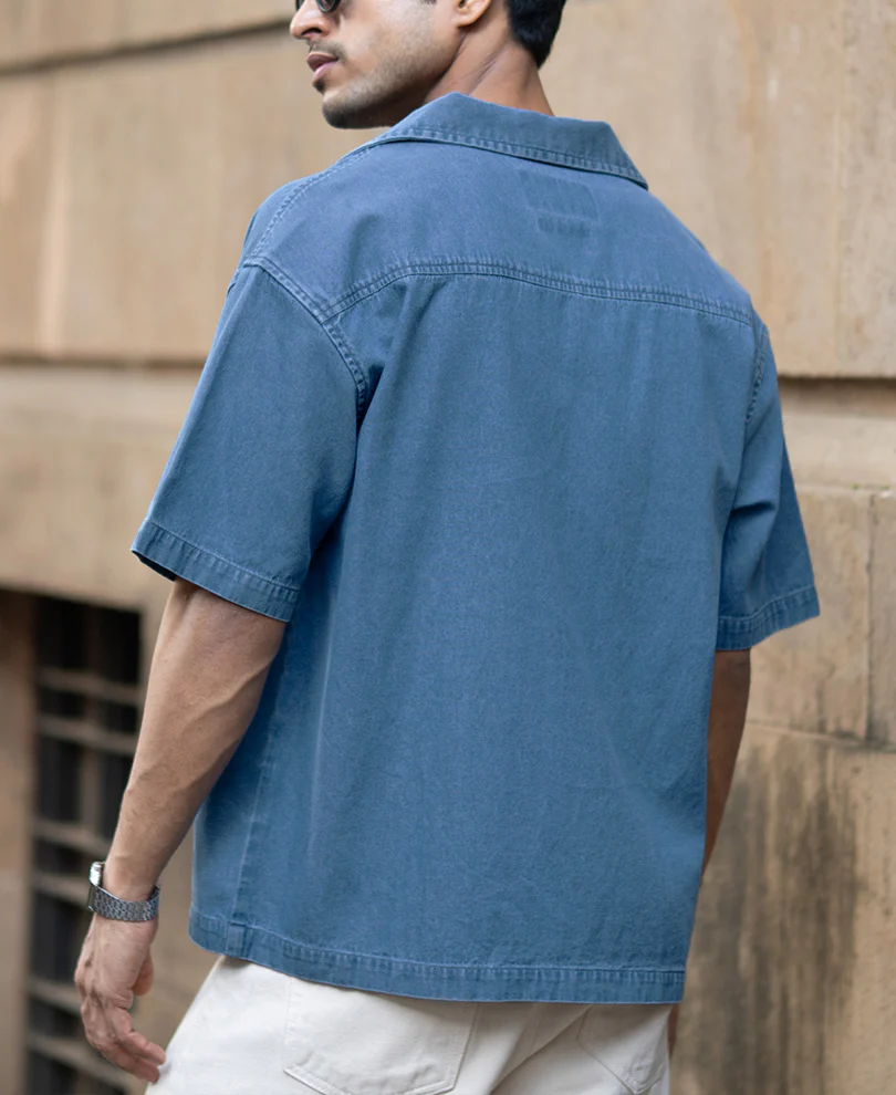 Mid Blue Embroidered Denim Shirt 100% Cotton - Image 7