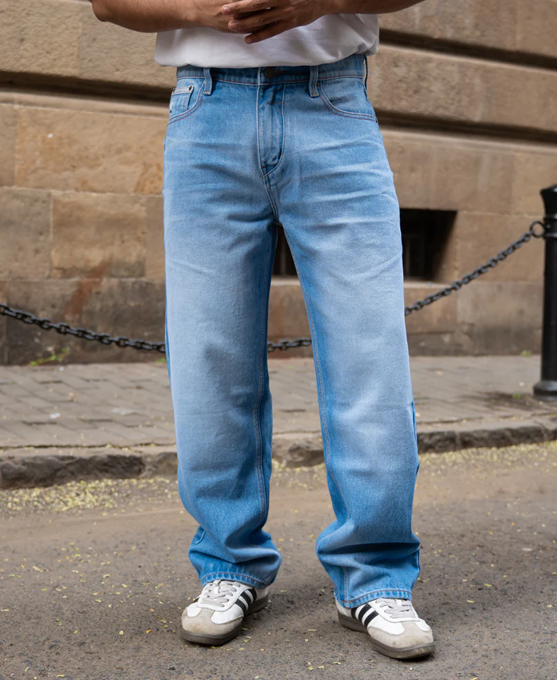 Mid Blue Washed Baggy Fit Jeans 100% Cotton - Image 2