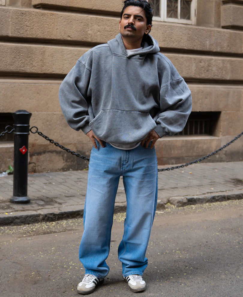 Mid Blue Washed Baggy Fit Jeans 100% Cotton - Image 7