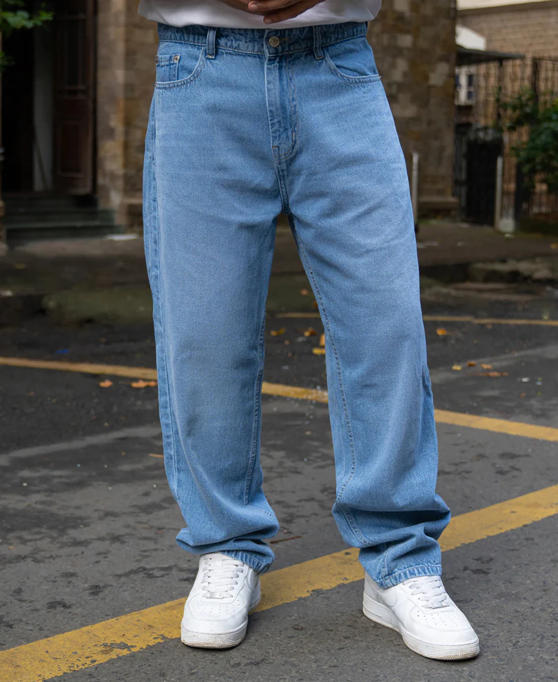 Mid Blue Washed Baggy Jeans 100% Cotton - Image 2