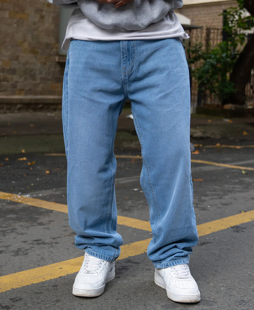 Mid Blue Washed Baggy Jeans 100% Cotton - Image 3