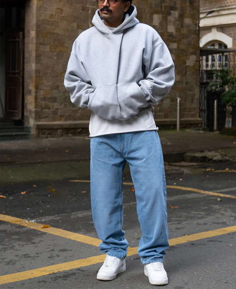 Mid Blue Washed Baggy Jeans 100% Cotton - Image 7