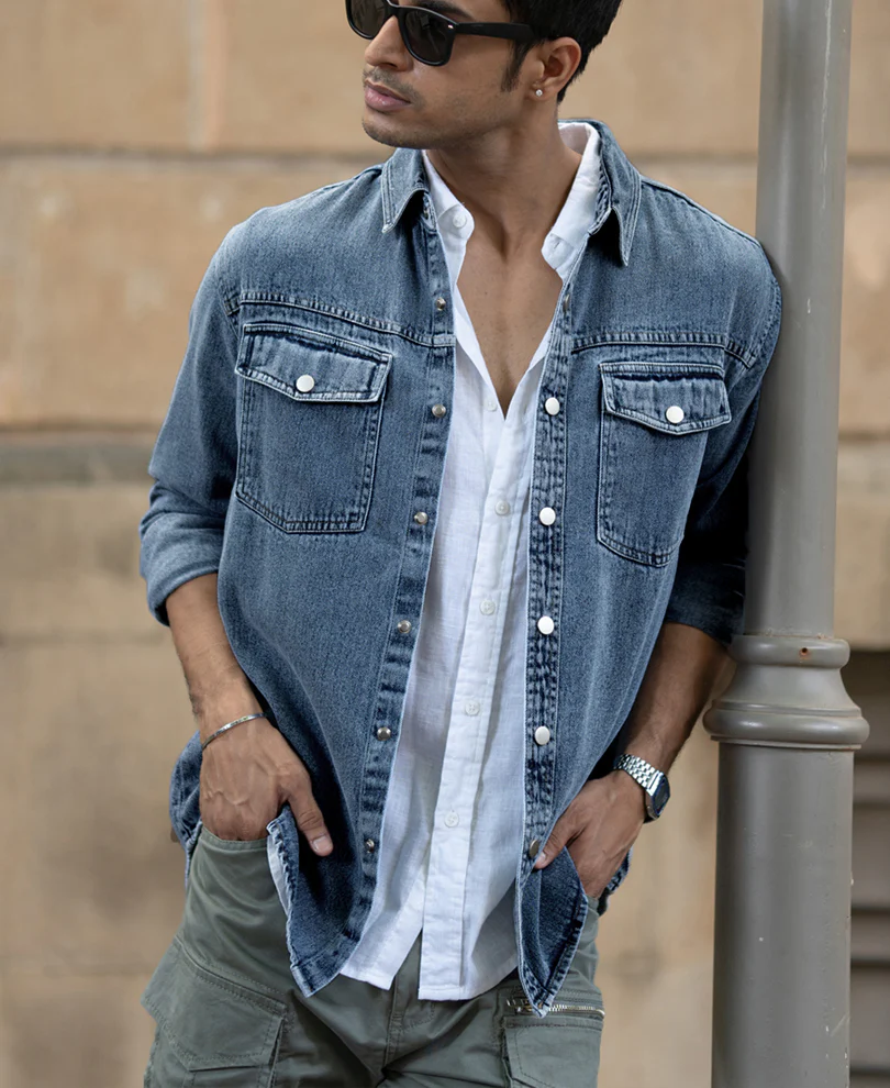 Mid Blue Washed Denim Regular Fit Overshirt 100% Cotton - Image 2