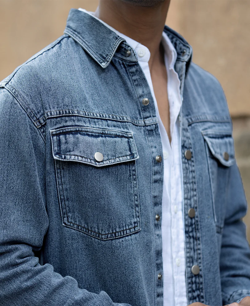 Mid Blue Washed Denim Regular Fit Overshirt 100% Cotton - Image 4