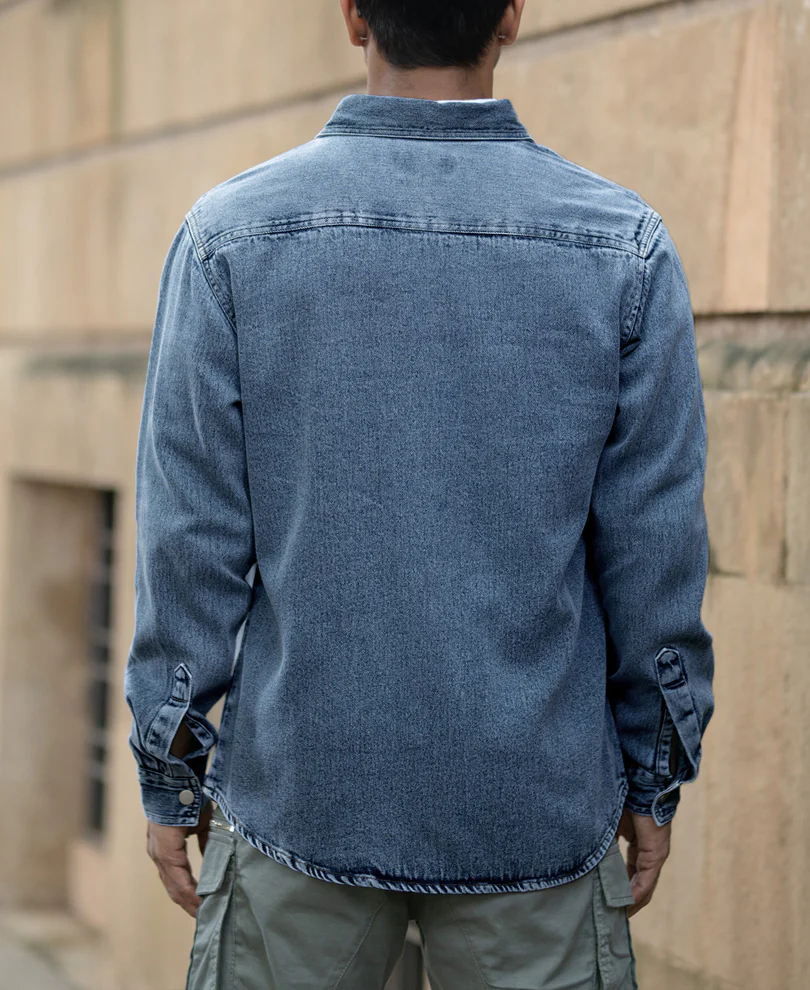 Mid Blue Washed Denim Regular Fit Overshirt 100% Cotton - Image 5