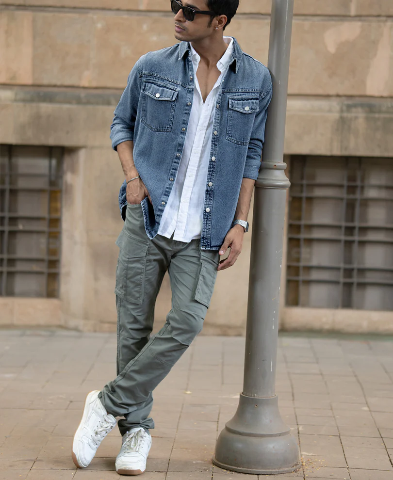 Mid Blue Washed Denim Regular Fit Overshirt 100% Cotton - Image 6