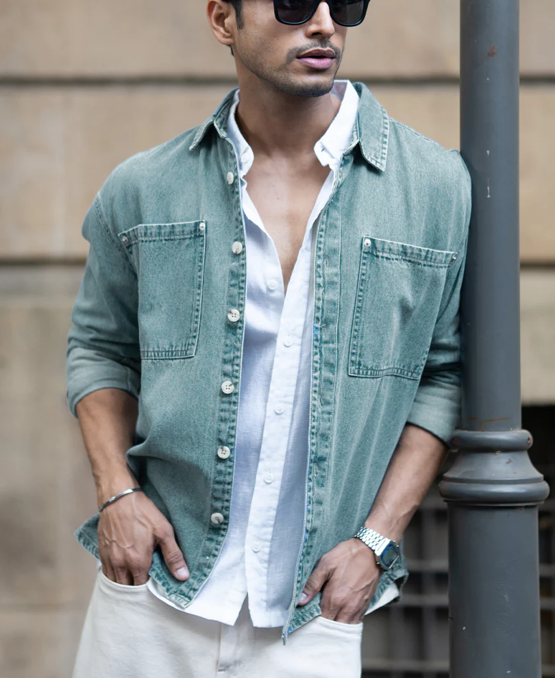 Mid Blue Washed Denim Shirt 100% Cotton - Image 2