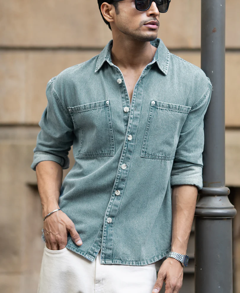 Mid Blue Washed Denim Shirt 100% Cotton - Image 3