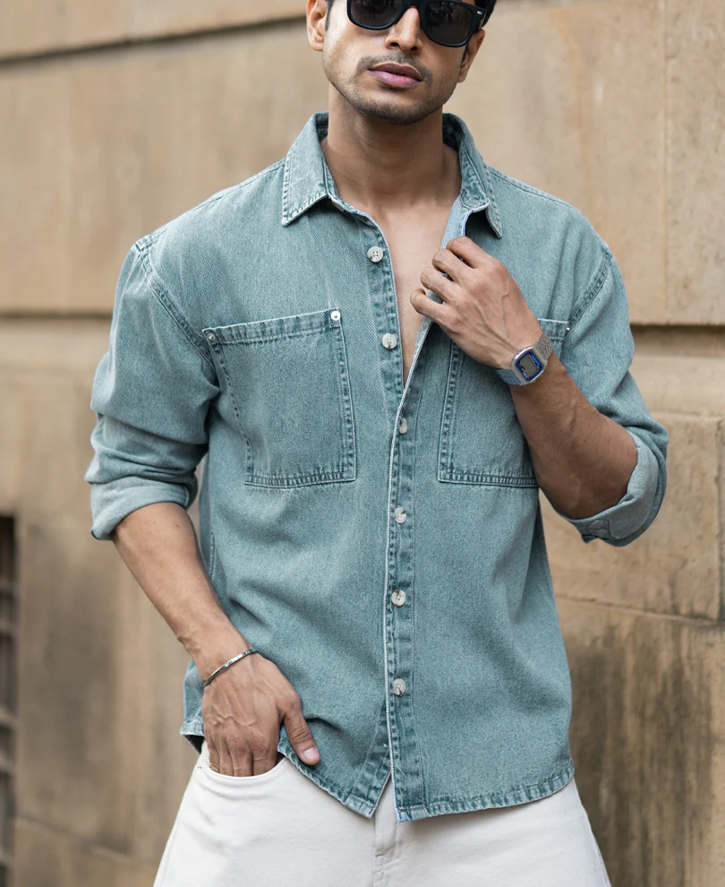 Mid Blue Washed Denim Shirt 100% Cotton - Image 4