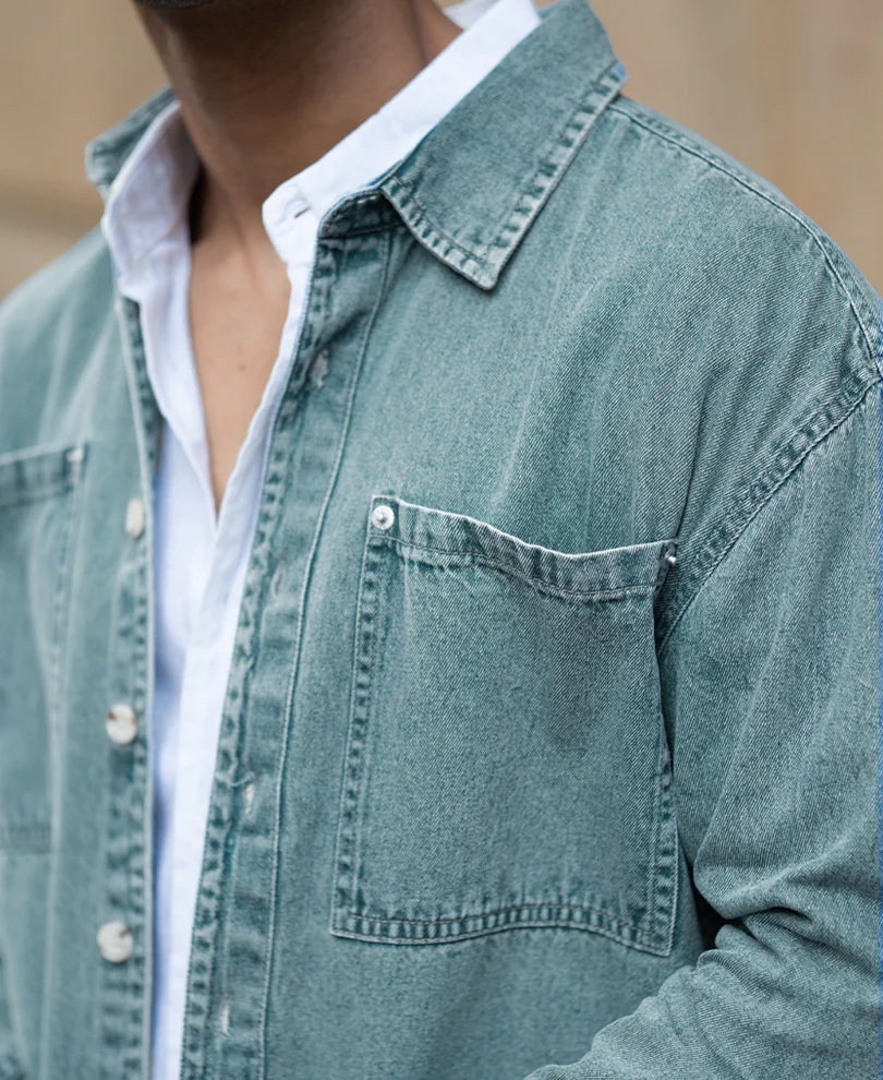 Mid Blue Washed Denim Shirt 100% Cotton - Image 5