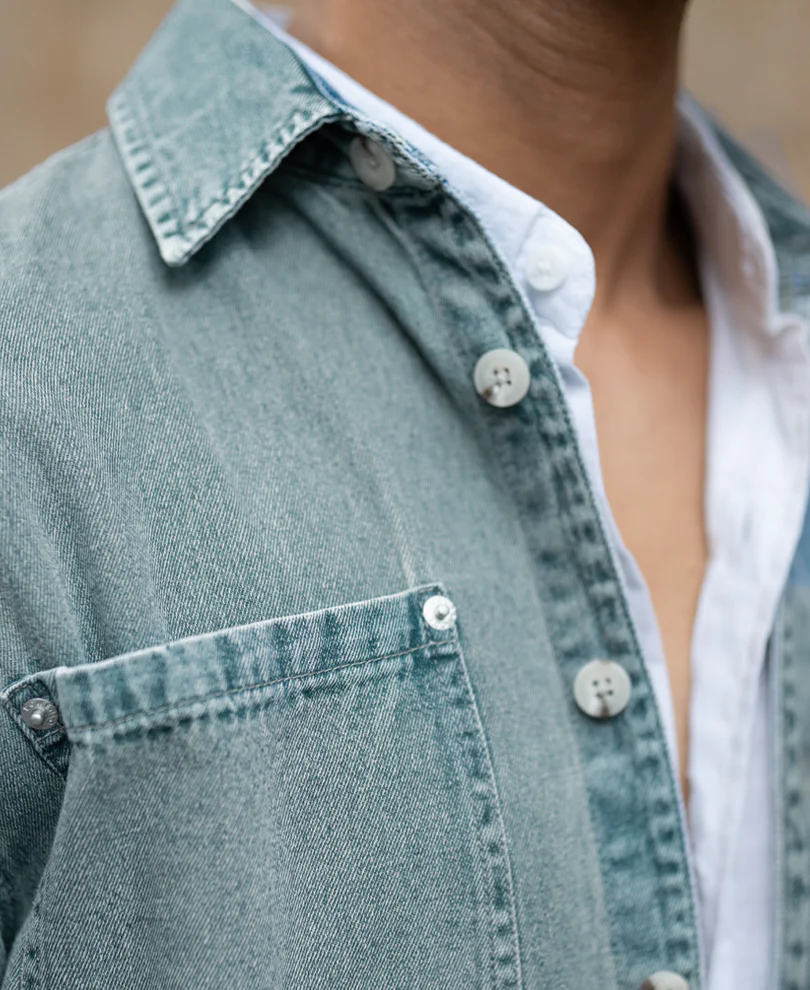 Mid Blue Washed Denim Shirt 100% Cotton - Image 6