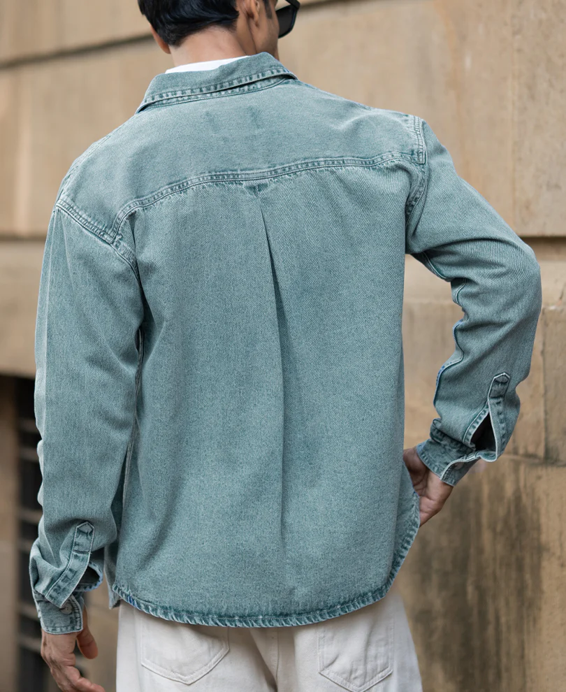 Mid Blue Washed Denim Shirt 100% Cotton - Image 7