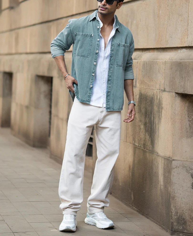 Mid Blue Washed Denim Shirt 100% Cotton - Image 8