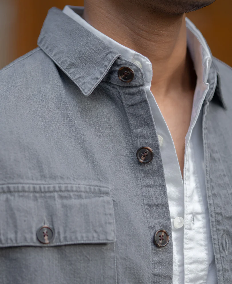Mid Grey Washed Denim Shirt 100% Cotton - Image 3