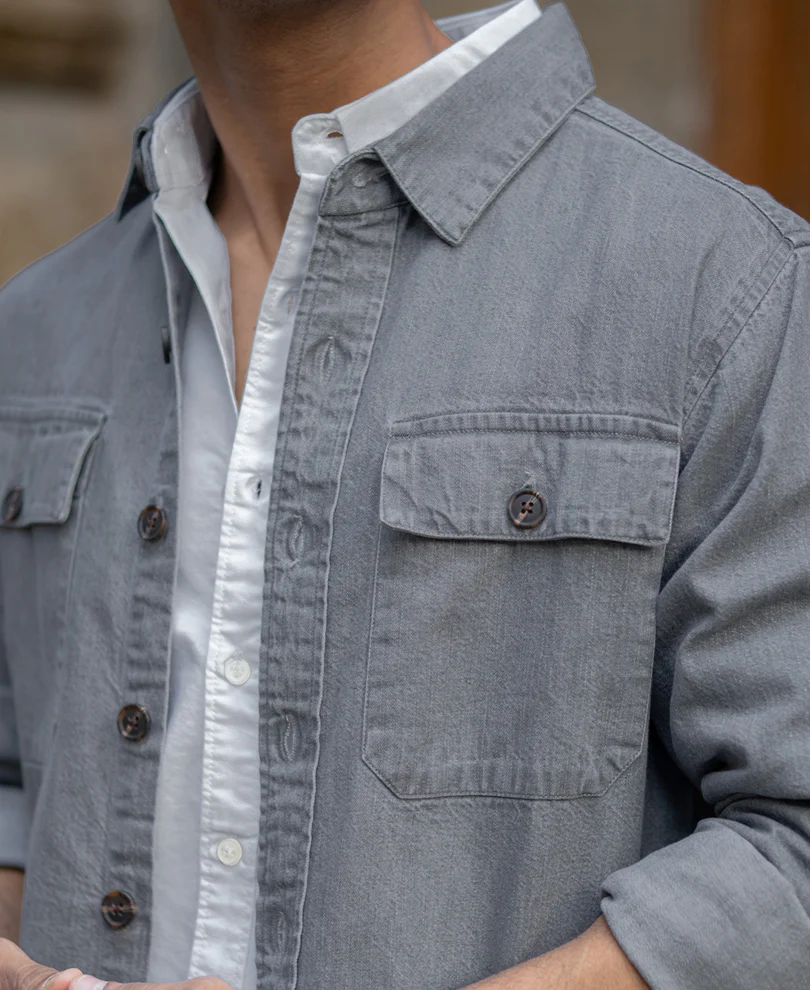 Mid Grey Washed Denim Shirt 100% Cotton - Image 4