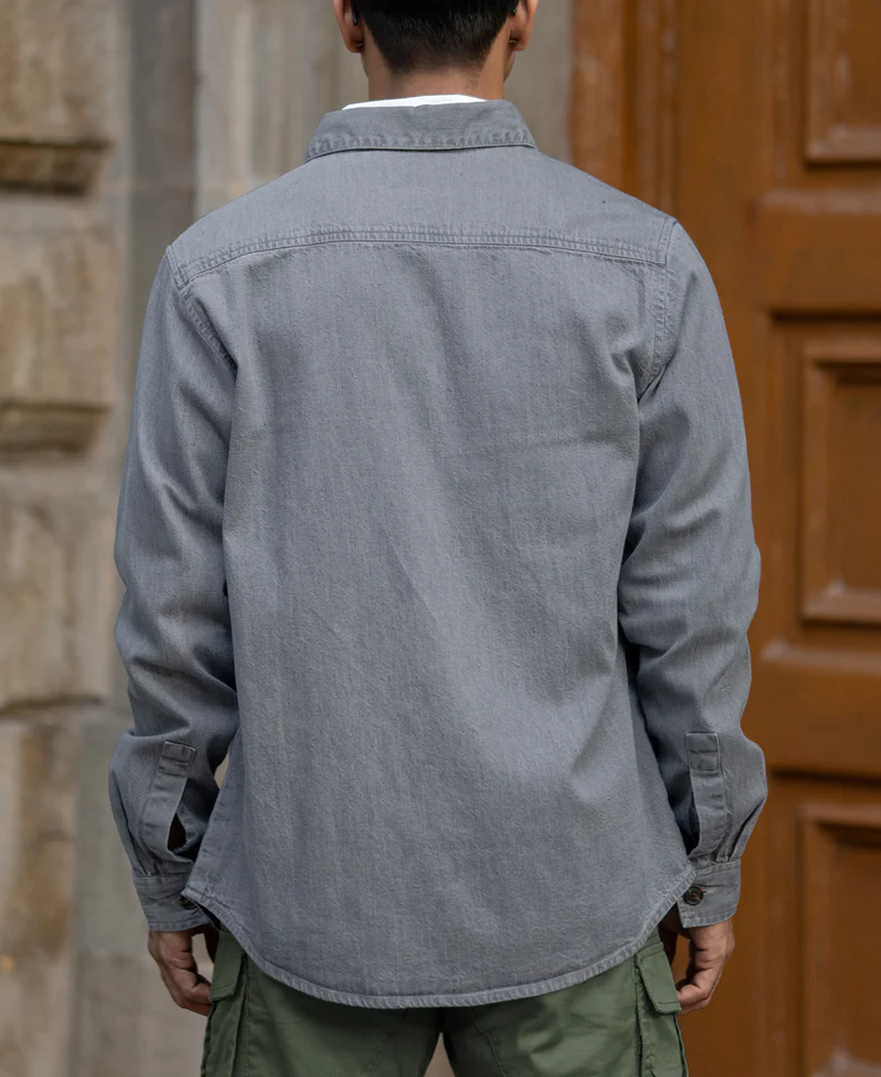 Mid Grey Washed Denim Shirt 100% Cotton - Image 5