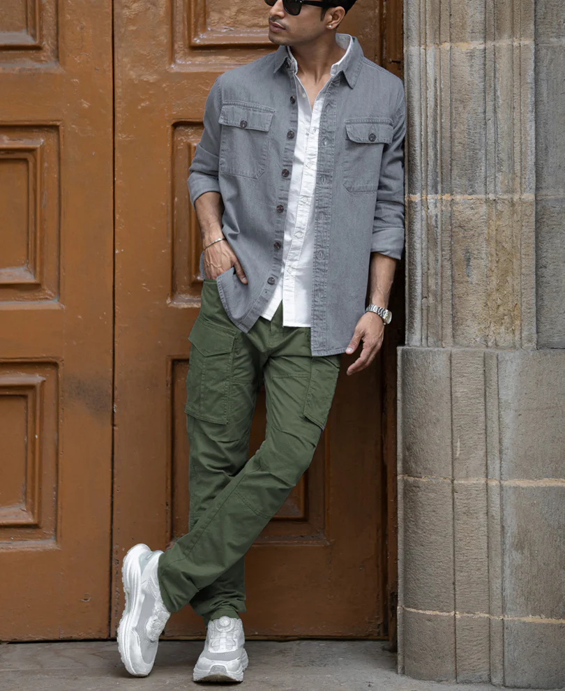 Mid Grey Washed Denim Shirt 100% Cotton - Image 6
