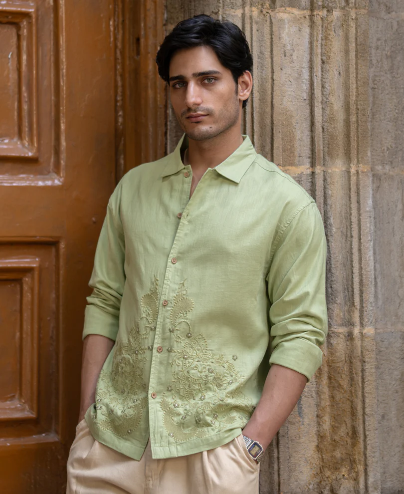 Mint Embroidered Shirt 100% Cotton - Image 2