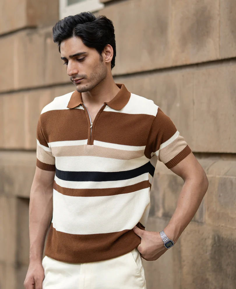 Multi Color Stripe Knit T-Shirt 100% Cotton - Image 2