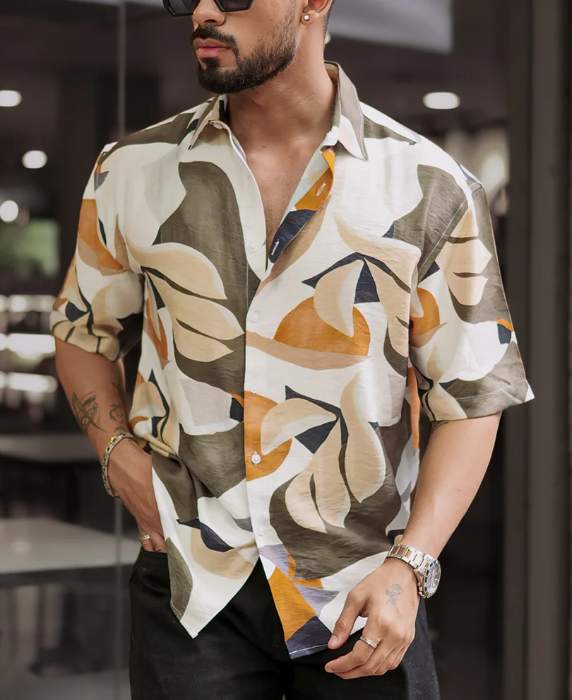 Multi Colour Abstract Print Oversized Half Sleeves Shirt - Image 3