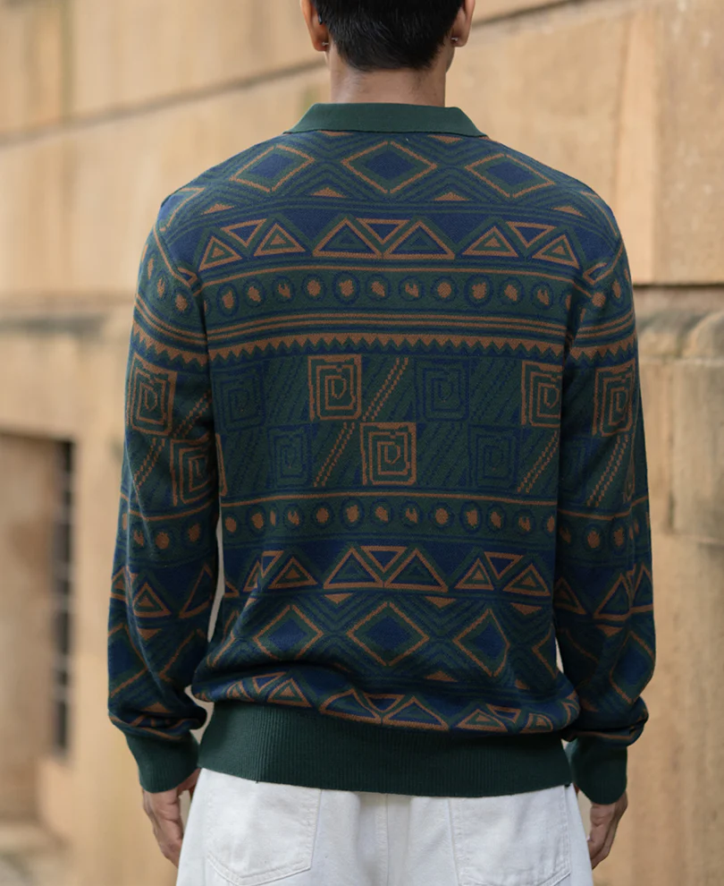 Multicolour Geometric Jacquard Knit T-Shirt 100% Cotton - Image 6